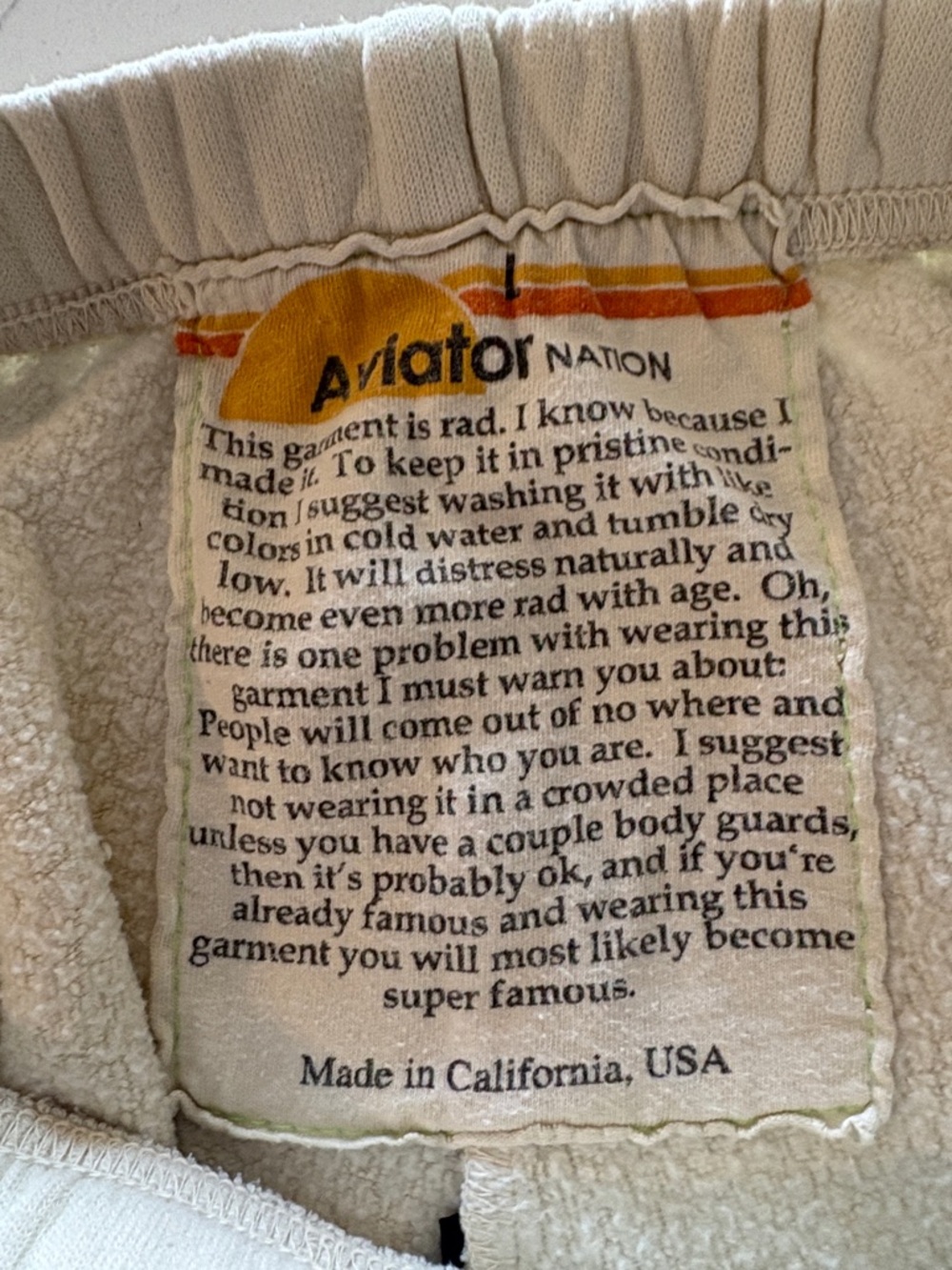 Aviator Nation Smiley Joggers ~ Large ~ Cream ~ See Notes - Picture 6 of 12